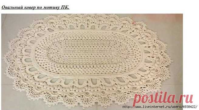 Коврик овальный крючком. Подробнейший МК в фото + описание на русском языке.