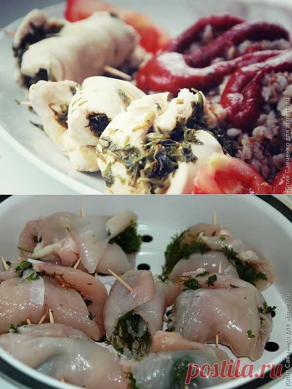 Ароматные рулетики из куриного филе с зеленью / Рецепты с фото