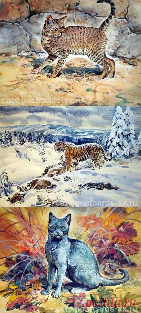 Хищные дикие кошки художника Виктора Бастрыкина :: Коты и кошки - рисунок, графика, живопись