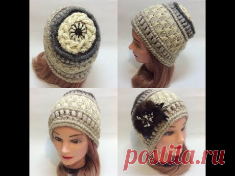 Теплая шапка крючком с оригинальной макушкой2.crochet cap