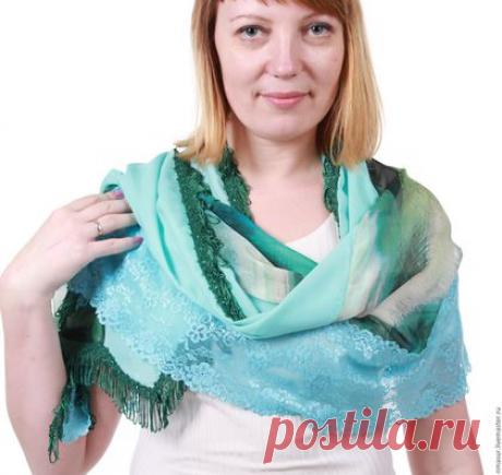 Купить Палантин &quot;Бирюзово-голубой &quot; - шарф женский, легкий шарфик, легкий шарф