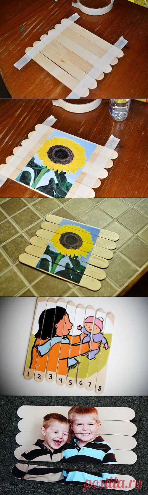 Простая поделка из бросового материала. Пазл из палочек от мороженого / Поделки из природного материала своими руками для детей, фото, картинки, мастеркласс / Ёжка - стихи, загадки, творчество и уроки рисования для детей