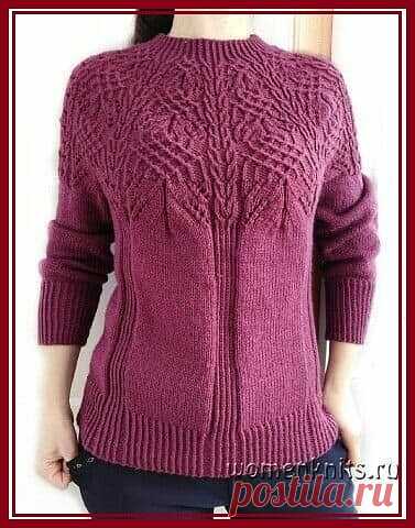 Джемпер с круглой кокеткой в красивом винном цвете
Этот джемпер связан с круглой кокеткой, которая так модна сегодня. Она вяжется замысловатым узором, который придуман замечательным японским дизайнером-разработчиком узоров Хитоми Шида. Я нашла схему для этой кокетки в ее книге 