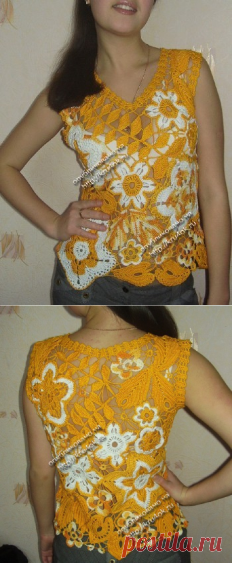 Желто-белый топ – работа Эльвиры Алеевой - вязание крючком на kru4ok.ru
