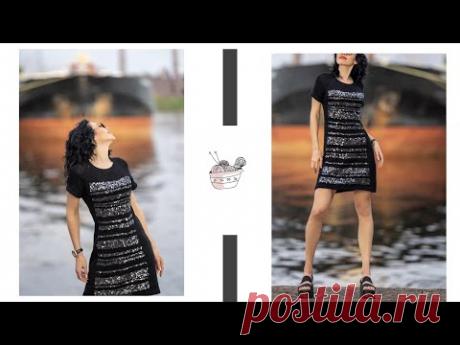 Платье спицами "Штрих-код" //Описание//Интарсия по кругу//Летний топ спицами//подгиб края изделия