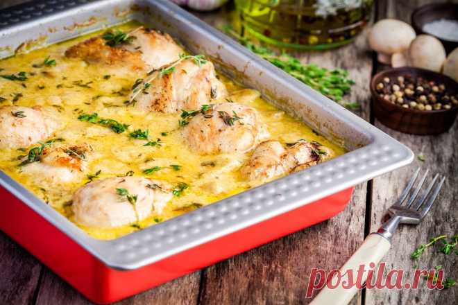 Запеченные куриные ножки в горчичном соусе с грибами