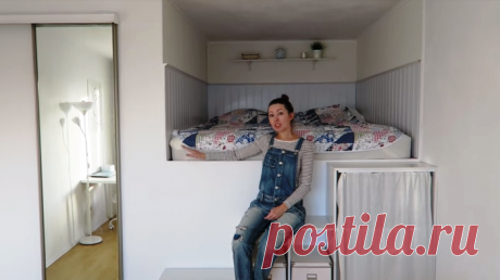 Девушка смастерила кровать-чердак с гардеробной и кладовкой в придачу в «однушке», чтобы не загромождать все шкафами . Милая Я