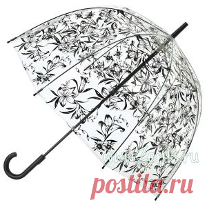 Прозрачный женский зонт-трость Fulton L042-2313 Lily Birdcage-2 с цветочным узором