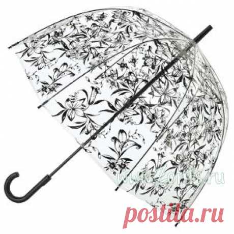 Прозрачный женский зонт-трость Fulton L042-2313 Lily Birdcage-2 с цветочным узором
