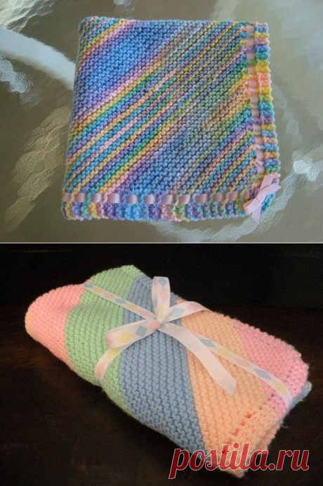 Одеяло для малыша, связанное по диагонали