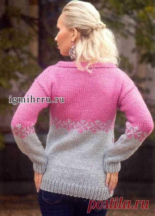 СВИТЕР С ОРНАМЕНТОМ, СЕРОЕ НА РОЗОВОМ