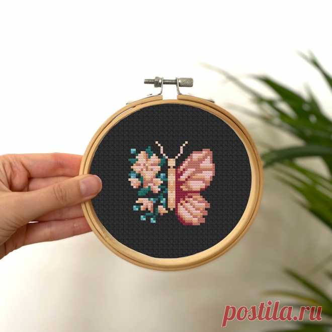 Patrón de punto de cruz diminuto de mariposa de flor marrón, mini insecto de punto de cruz, patrón de insecto pequeño fácil, patrón floral de punto de cruz simple - Etsy España