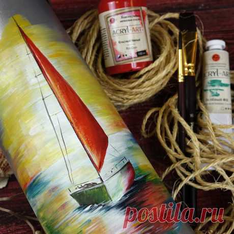 Рисуем акрилом по металлу. Парусник на закате. Как нарисовать лодку? | Творческая студия TAIR | Яндекс Дзен