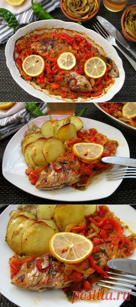 Постигая искусство кулинарии... : Барабулька запеченная с овощами по-турецки (Domatesli Barbun Balığı)