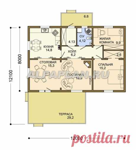 Одноэтажный каркасный дом (W003), Alfaplan.ru