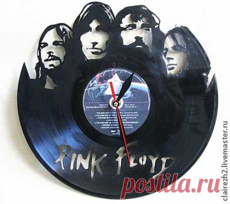Часы из виниловой пластинки &quot;Pink Floyd&quot; - чёрный,подарок музыканту,музыка