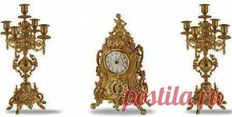 Набор &quot;Часы (24х40см) + 2 канделябра (17х43см)&quot; , Stilars (интерьерные аксессуары), Аксессуары из блестящей латуни, Часы