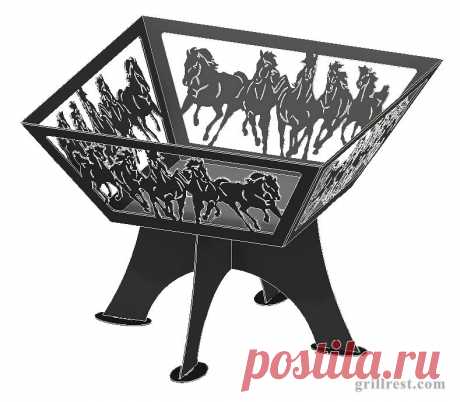 Скачать макет (чертеж) костровой чаши-мангала &quot;Кони&quot; в формате CDR и DXF