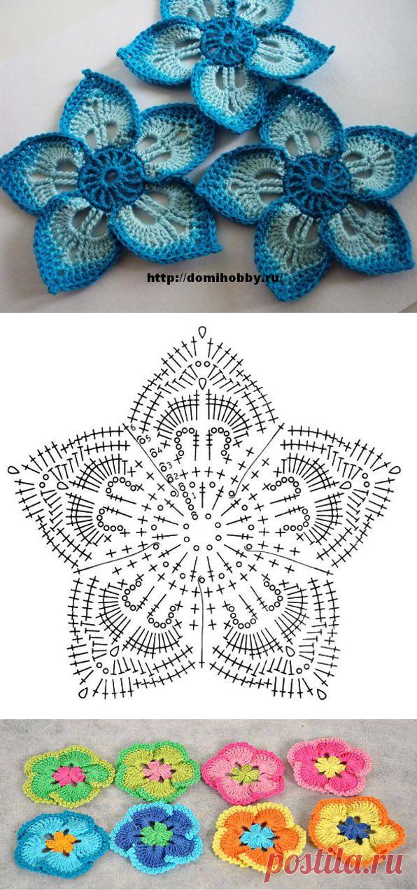 Схемы вязания разнообразных цветов.