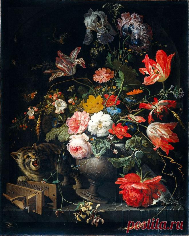 АБРАХАМ МИНЬОН. НАТЮРМОРТ С КОТОМ И ПАДАЮЩЕЙ ВАЗОЙ С ЦВЕТАМИ: nikonova_alina — ЖЖ