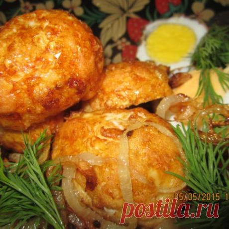 Закуска из жареных яиц,предварительно отваренных