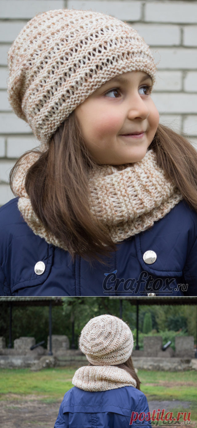 Комплект шапка и снуд спицами 