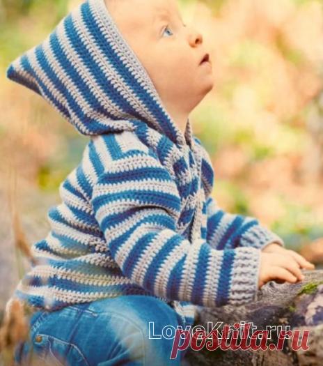 полосатая кофта с капюшоном для ребенка схема » Люблю Вязать