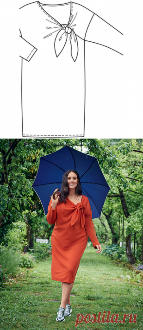 Платье прямого силуэта - выкройка № 418 B из журнала 2/2016 Burda. Мода для полных – выкройки платьев на Burdastyle.ru