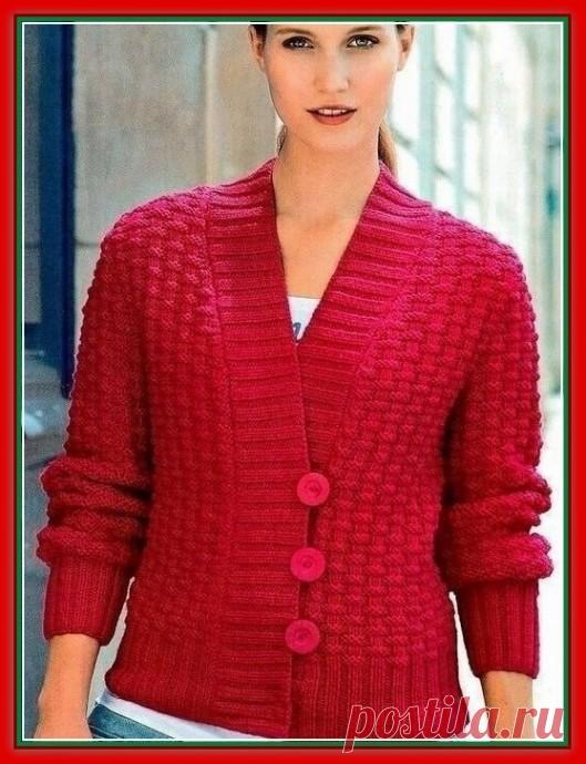 Кардиган спицами узором "кирпичики"