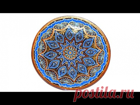 Стеклянная тарелка. Точечная роспись. Мастер класс.