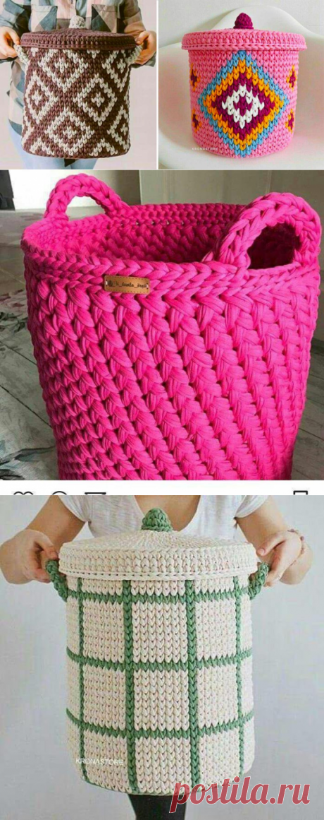 Вяжем красивые корзины для интерьера из трикотажной пряжи