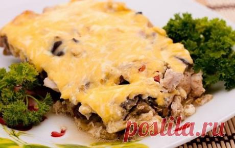 Куриная запеканка с грибами.