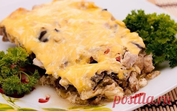 Куриная запеканка с грибами.