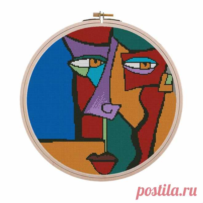 Abstract Cross Stitch People Pattern Abstract Embroidery Hoop | Etsy