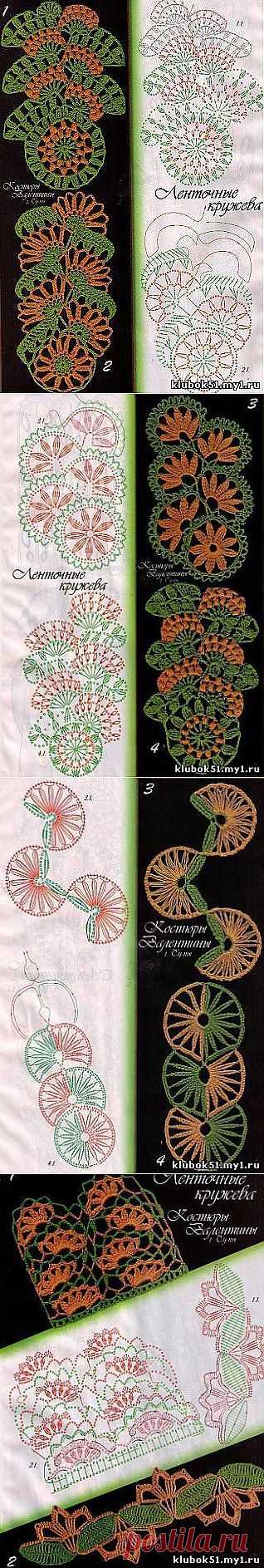 Ленточное кружево, схемы.