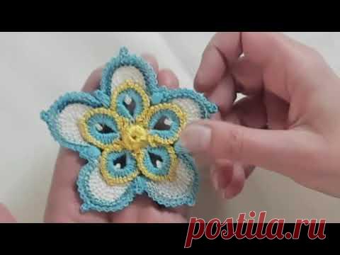 Цветок для ирландского кружева с тунисскими лепестками. Irish Crochet & Tunisian Crochet