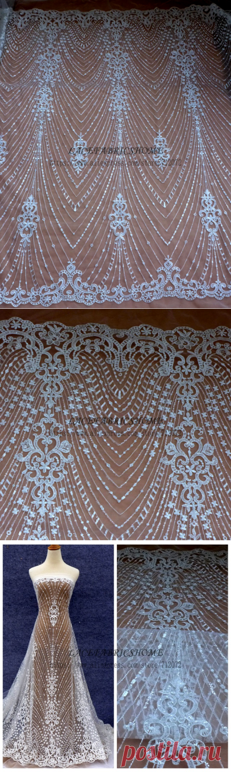 Новый модный стиль Off White район с блестящими пайетками на сетки вышитые свадебные/невесты платье кружевной ткани 1 ярд купить на AliExpress