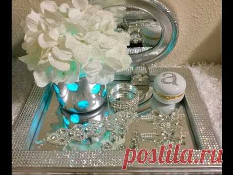 Silver Vanity Tray with Rhinestones DIY - YouTube