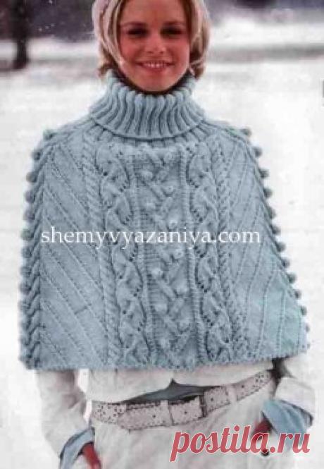 Пончо с косами и диагональным узором