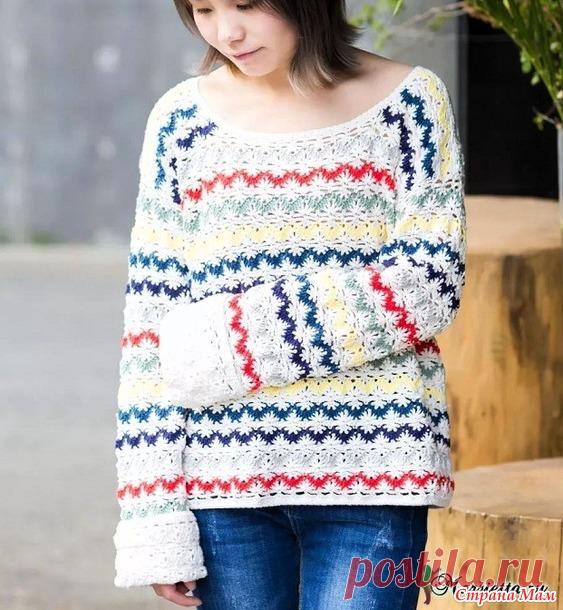 Джемпер в тонкую разноцветную полоску. Крючок. - ВЯЗАНАЯ МОДА+ ДЛЯ НЕМОДЕЛЬНЫХ ДАМ - Страна Мам