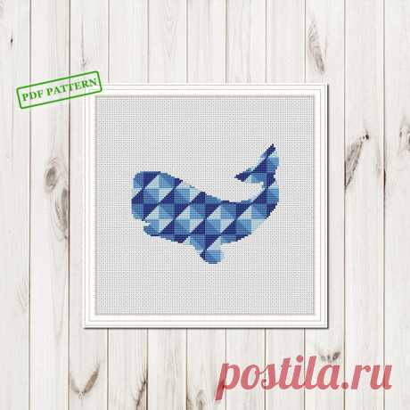 Geometric Whale cross stitch modern pattern Sea Animals blue | Etsy