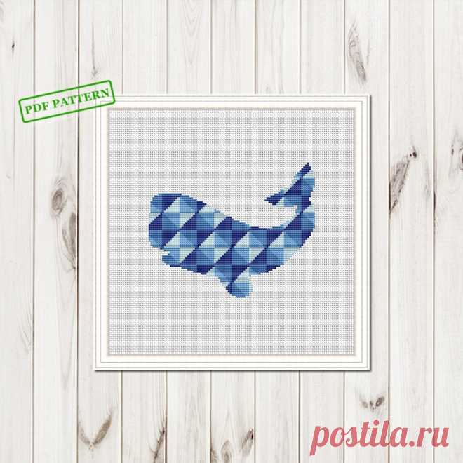 Geometric Whale cross stitch modern pattern Sea Animals blue | Etsy