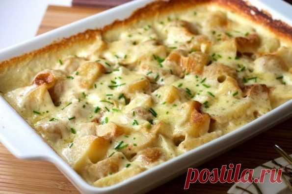Гратен из картофеля с грибами и курицей — рецепт