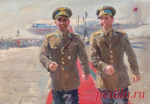 Радоман Игорь Владимирович.   Герои СССР космонавты А.Николаев и П. Попович
1962 картон,