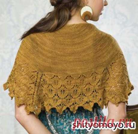 Шаль с каймой, связанной ажурным узором с листиками. Спицами. / shityomoyo.ru