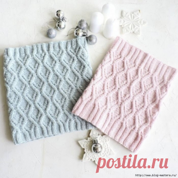 Снуд спицами с красивым узором в виде ромбов Набираем на спицы №3- 126+1 (140+1) петли, замыкаем в круг и поворачиваем вязание красивой стороной наборного ряда к себе.Вяжем 16 рядов резинки следующим образом: *1 лиц, 2 изн, 2 лиц, 4 изн, 2 лиц, 2 изн, 1 лиц, повторяем от * ещё 8 (9) раз. Можно высоту резинки менять, мне кажется, чем...