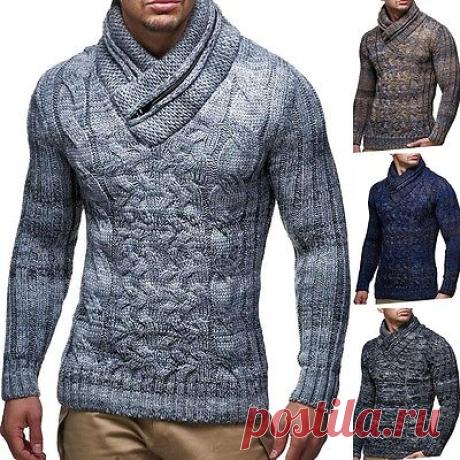 Herren Strickpullover Grobstrick Pullover Pulli Winter Schalkragen Norweger | eBay