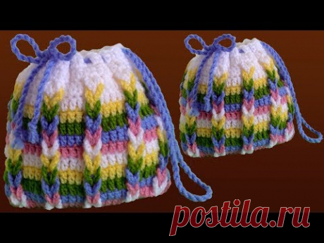 Bolso morralito fácil tejido paso a paso a Crochet Punto 3D trenzas de colores para principiantes