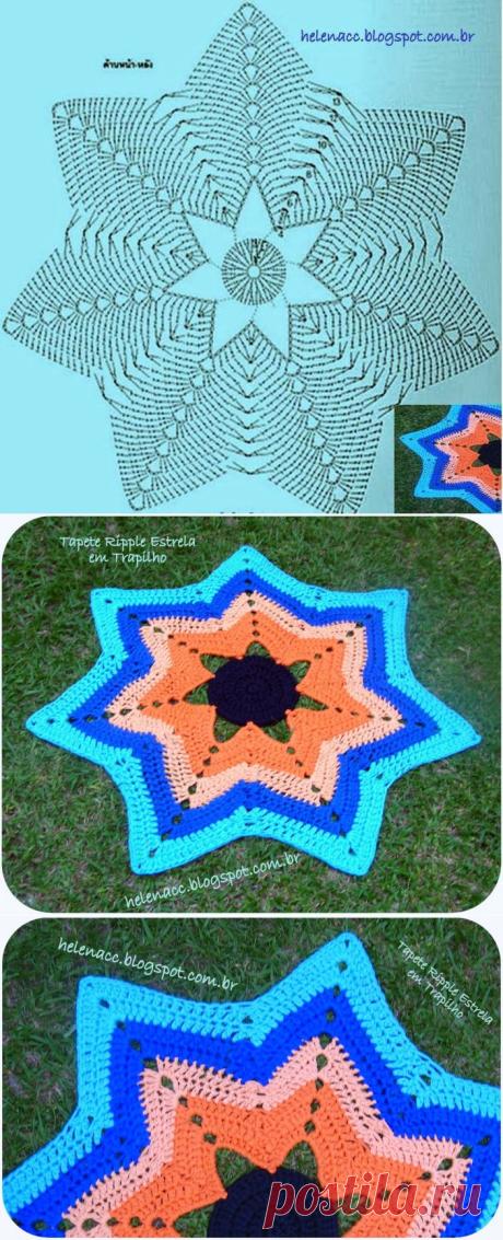 EU TAMBÉM CROCHETO...: Tapete Ripple Estrela em Trapilho