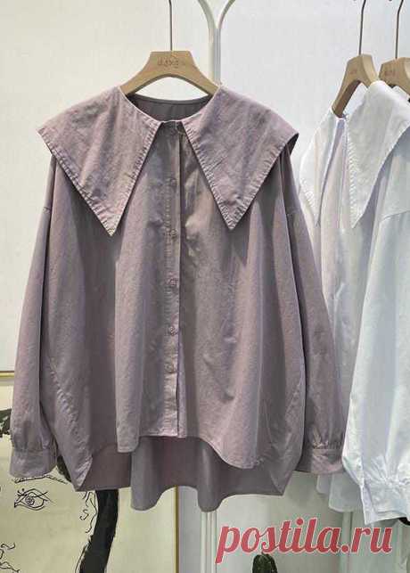 Bohemian Purple Pink Peter Pan Collar Button asymmetrical design Fall – SooLinen
